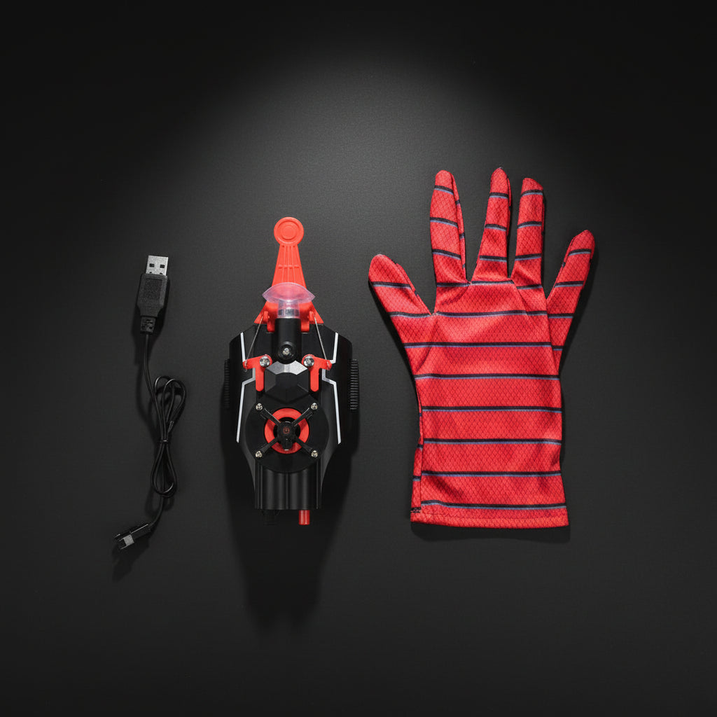 Combat Kit : Spiderman Mask Jaw Motion Activated Blinking Eyes + Spiderman Web Shooter Launcher