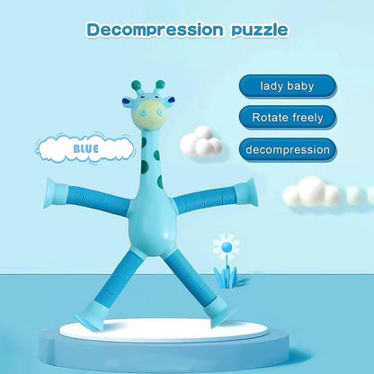 LongeePop Giraffe Telescopic Suction Cup Toy, Pop Tubes Fidget Toy for Kids
