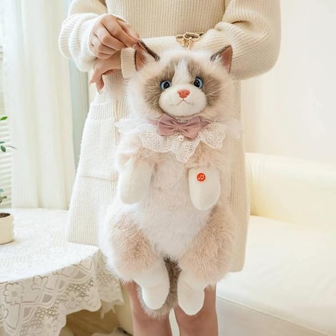 Cute Kitty Soft Faux Fur Kitty Furry Backpack and Shoulder Bag