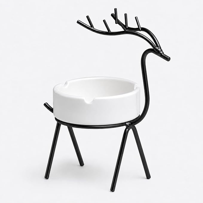 Black Deer Ashtray With Black Metal Stand