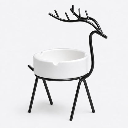 Black Deer Ashtray With Black Metal Stand