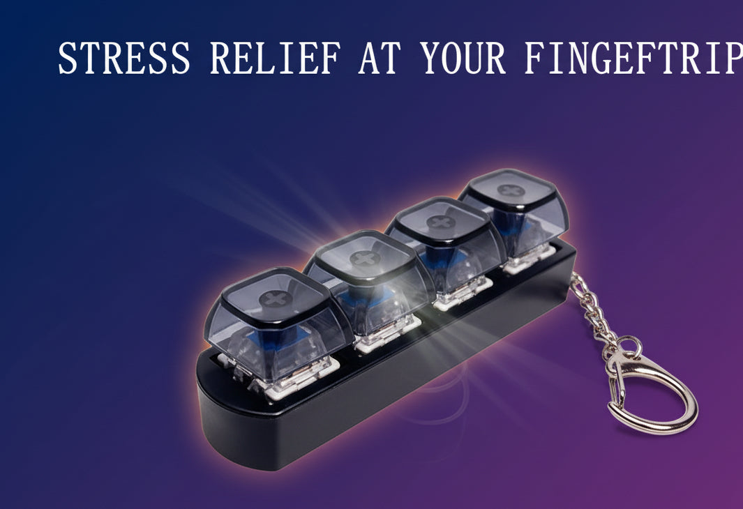 4-in-1 LED Keyboard Fidget Toy | Clicky Mechanical Buttons | Portable Stress & Anxiety Relief Gadget for Desk, Travel & Study