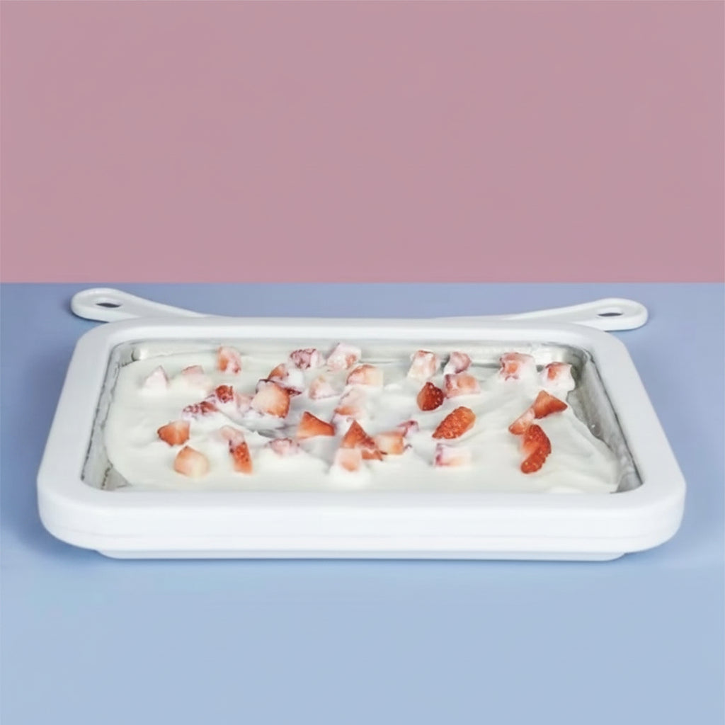 Instant Ice Cream Maker Tray with Scraper, Manual Roll Pan for Frozen Yoghurt and Desserts