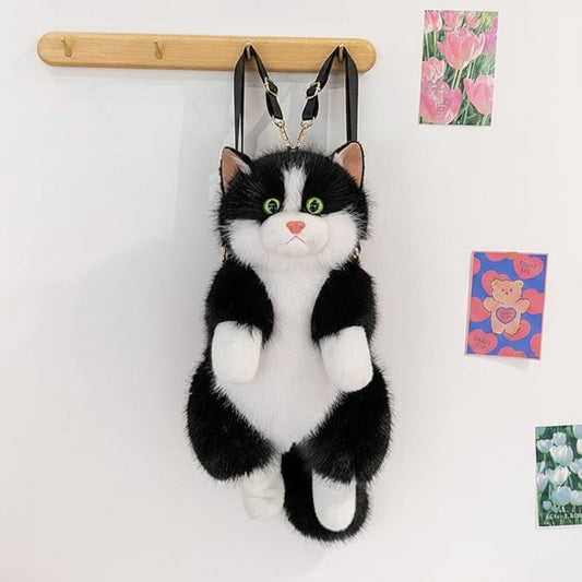 Kitty Black Furry Backpack and Shoulder Bag