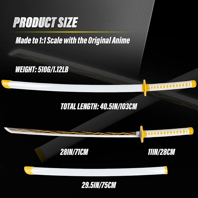 Zenitsu Agatsuma Wooden Sword/Katana 104 cm Light Up Glow
