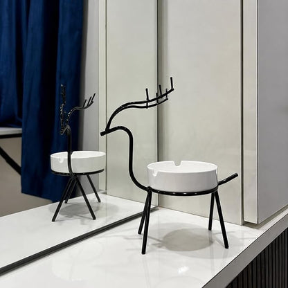 Black Deer Ashtray With Black Metal Stand