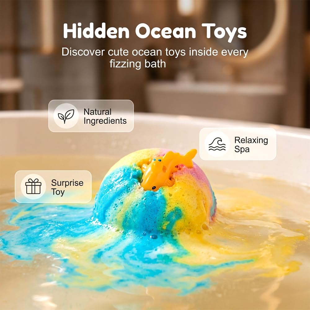 Bath Bombs for Kids with Surprise Toys Inside - Handmade Natural Safe Ingredients for Sensitive Skin - Gift for Girls and Boys