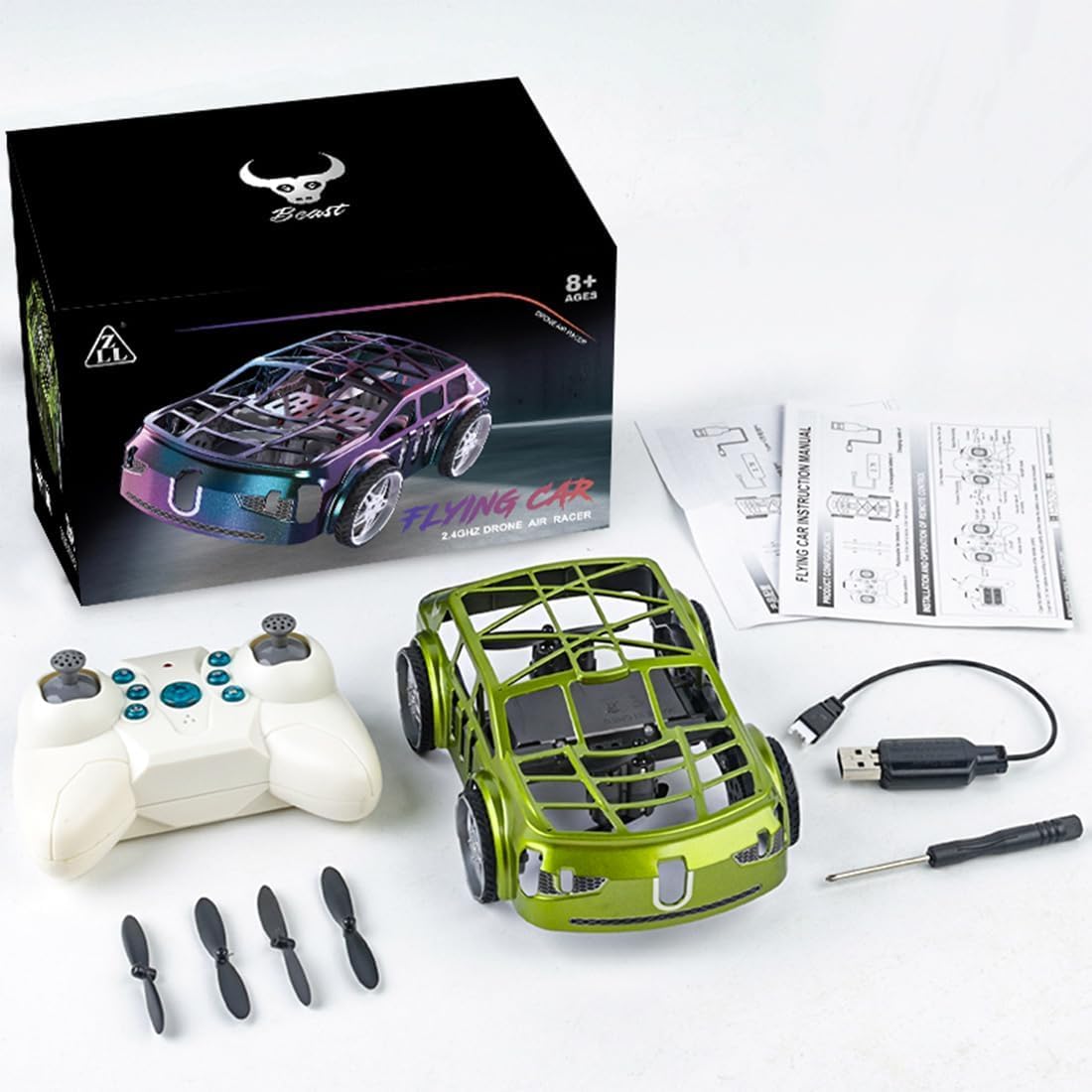 Rc Flying Mini Car, 2-in-1 Air-Ground Dual-Mode RC Flying Car with Intelligent Colorful LED Lights, 2.4GHZ Drone Air Racer