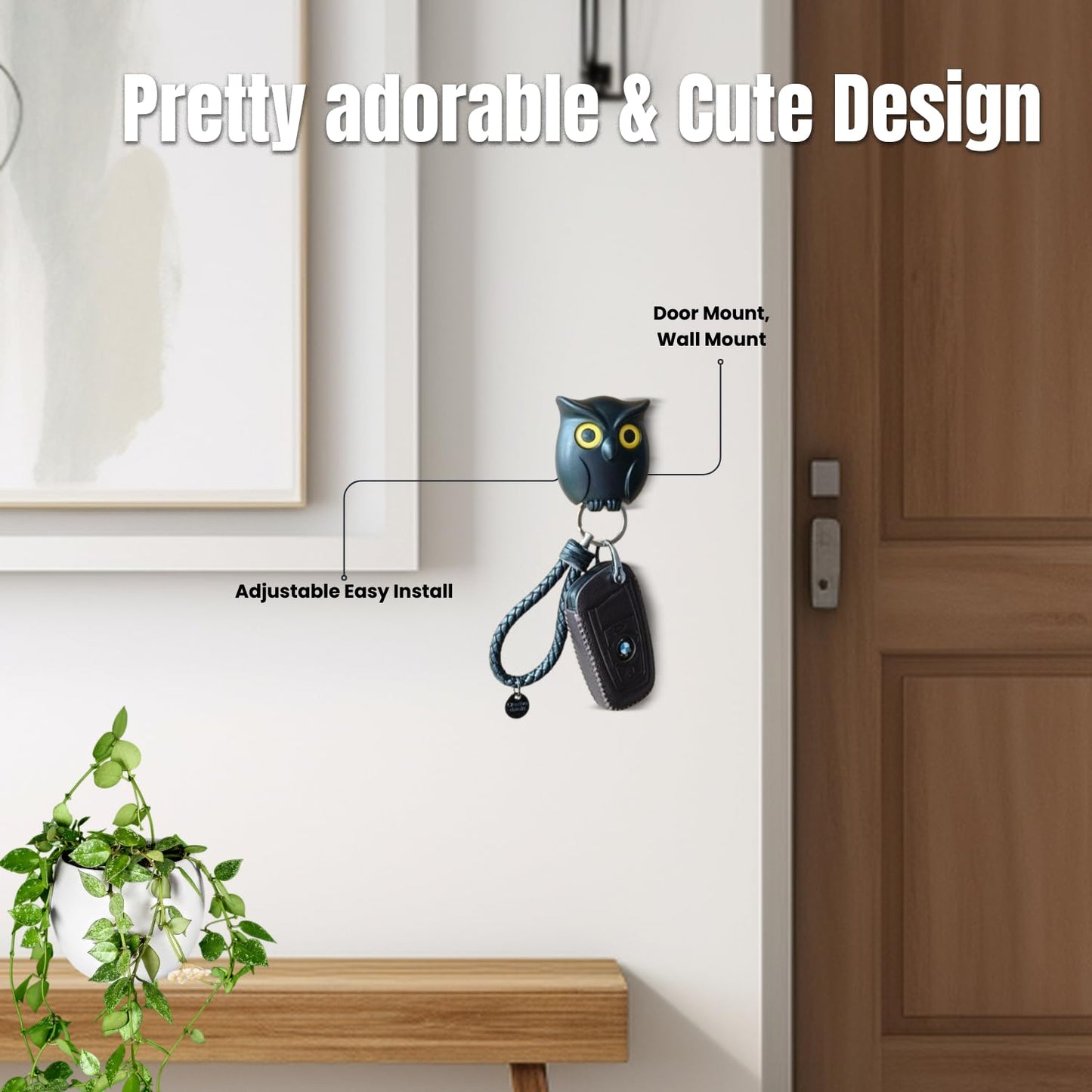 Cute Owl Magnetic Key Holder, Automatic Open Close Eyes Creative Key Hanger Holder