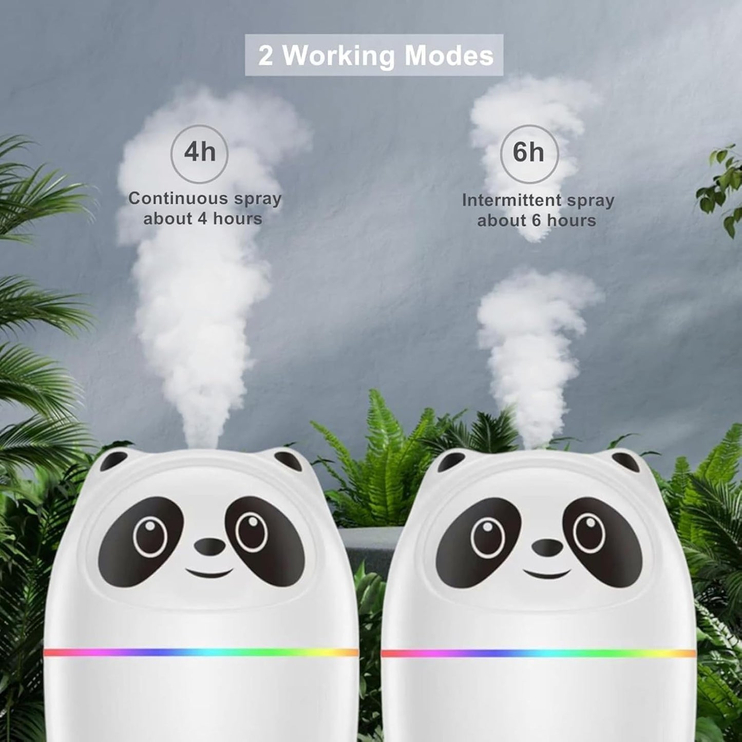 Mini Panda Cool Mist Humidifier Portable Desk Diffuser 2 Mist Spray Modes Humidifier with LED Night Light