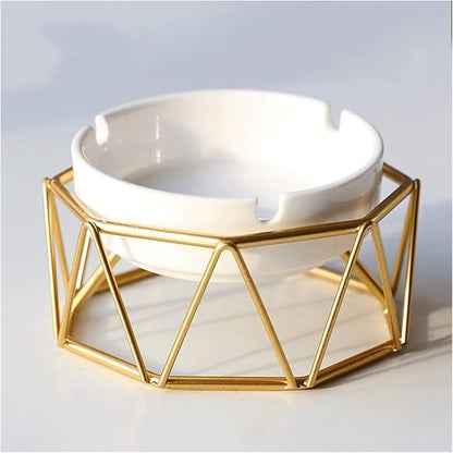 Ceramic Ashtray with Golden Metal Stand