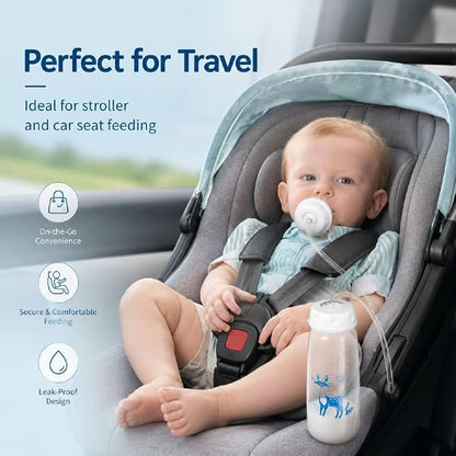 Hands-Free Anti-Colic Milk Feeding Bottle, 240ml Silicone Adjustable Leakproof Baby Milk Bottle with Straw and Fast Flow Nipple