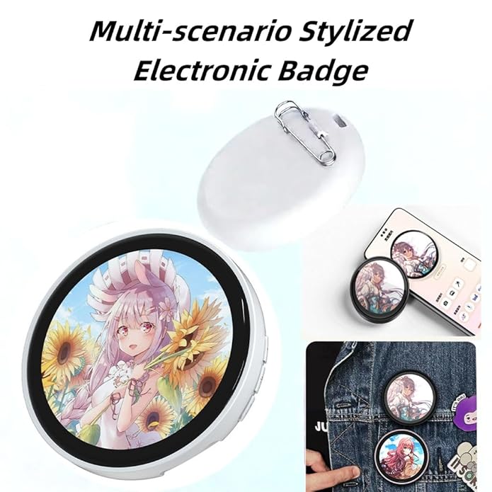 Digital Smart Badge Touchscreen Customizable Display with Photo/GIF/Video,Rechargeable Battery Easy Clip Design Redefine Dynamic Brooch Ultra-thin 10mm 1.85-inch HD Screen