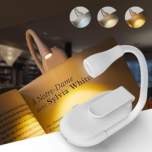 Mini Clip-On Reading Lamp – USB Rechargeable, Eye-Caring Night Light with 3 Light Modes, Special Folding Design, Perfect for Students (White)