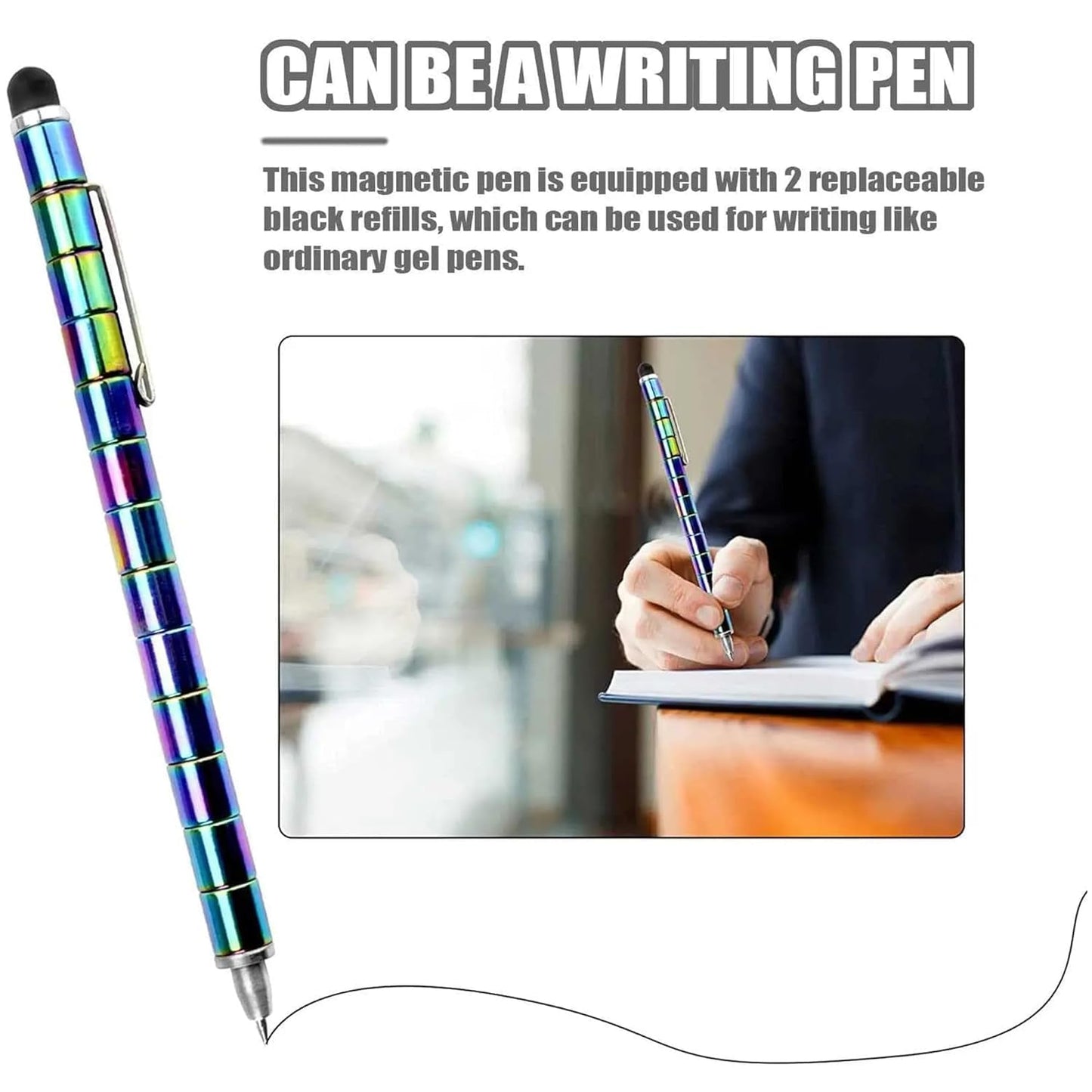 MagMorfex Multi-Color Magnetic Toy Pen, Deformable Fidget Pen with Steel magnetic Balls, Creative DIY Building Stress Relief Ballpoint Pen & Touchscreen Stylus, Cool Tech Gadget Gift for Boys & Girls