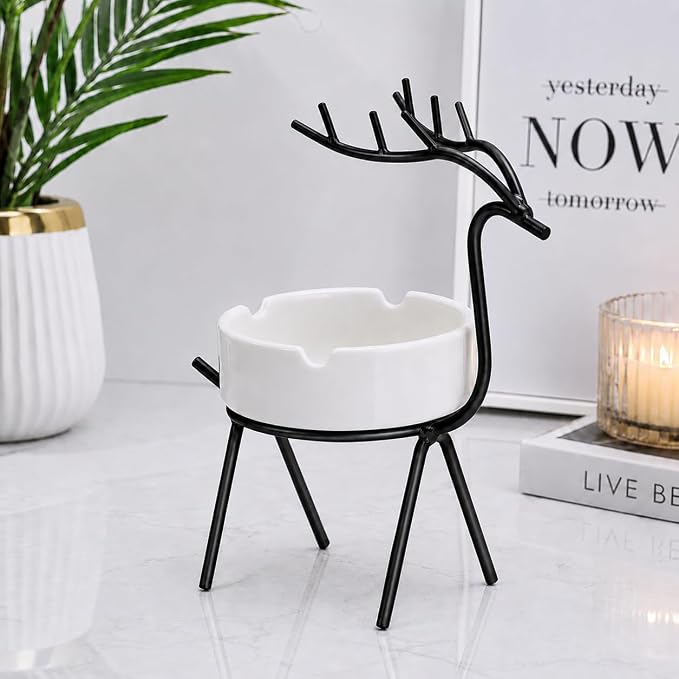 Black Deer Ashtray With Black Metal Stand