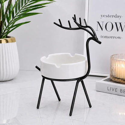 Black Deer Ashtray With Black Metal Stand