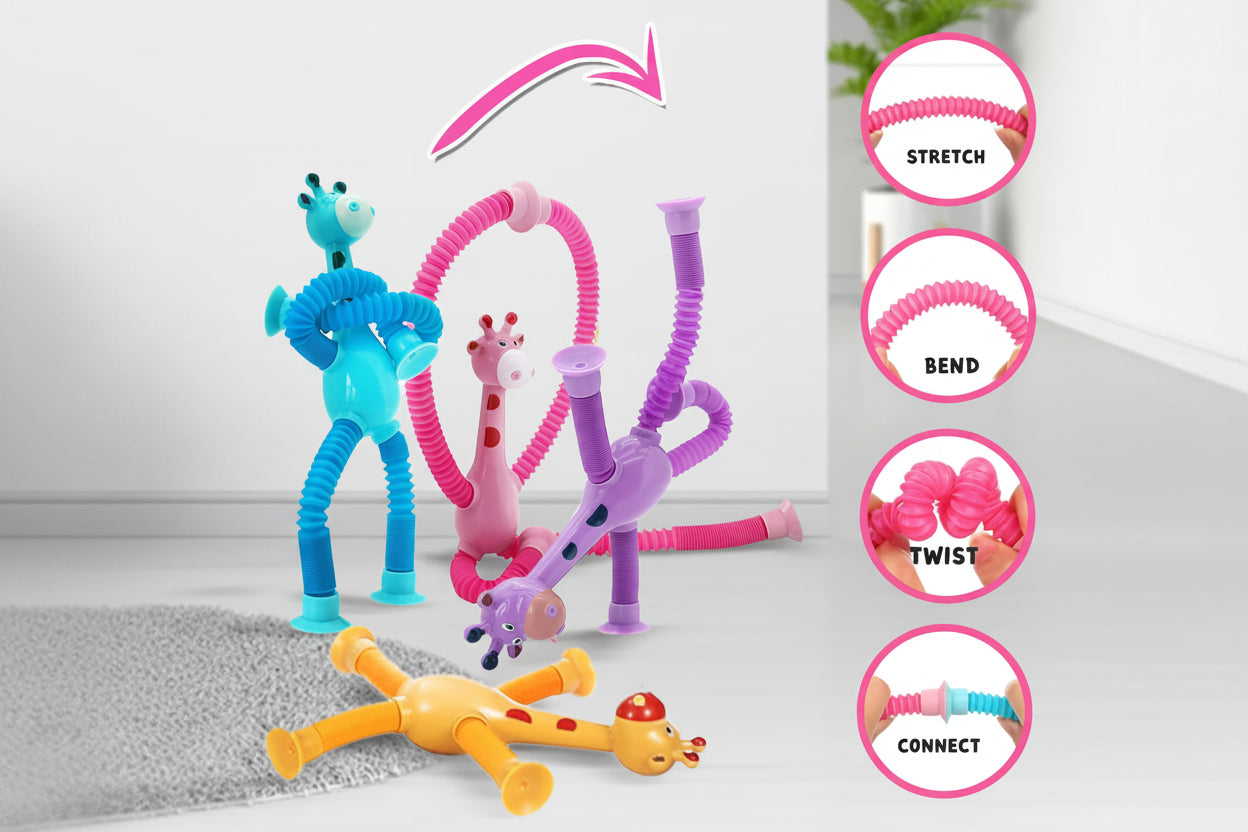LongeePop Giraffe Telescopic Suction Cup Toy, Pop Tubes Fidget Toy for Kids