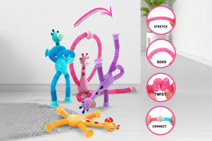 LongeePop Giraffe Telescopic Suction Cup Toy, Pop Tubes Fidget Toy for Kids