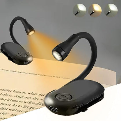 Plastic Mini Clip Reading LED Study Lamp with Special Folding Feature for Students, Clip-On Reading Light, USB Rechargeable, 3 Modes, Eye-Caring Night Light (Black)