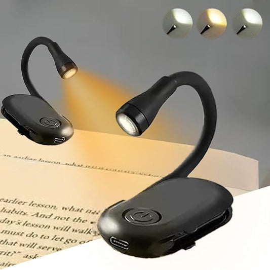 Plastic Mini Clip Reading LED Study Lamp with Special Folding Feature for Students, Clip-On Reading Light, USB Rechargeable, 3 Modes, Eye-Caring Night Light (Black)