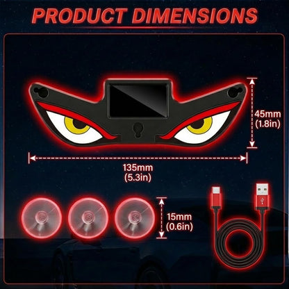 Demon Fiery Eye LED Light - Devil Eyes Car Window Light for Windshield, Car Eyes Animated led, Wireless, Solar and USB Powered Devil Eyes Warning Lights