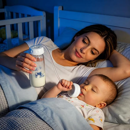 Hands-Free Anti-Colic Milk Feeding Bottle, 240ml Silicone Adjustable Leakproof Baby Milk Bottle with Straw and Fast Flow Nipple