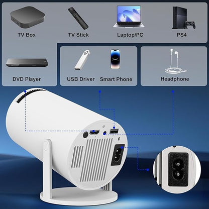 Portable Mini Projector, 4K 1080P Full HD Projector, Support Video Projector, WiFi 5G BT 5.0, Cinema Projector 180° Can Be Rotated, Android 11, Compatible with TV Stick/Windows/iOS/Android for Kids and Adults.