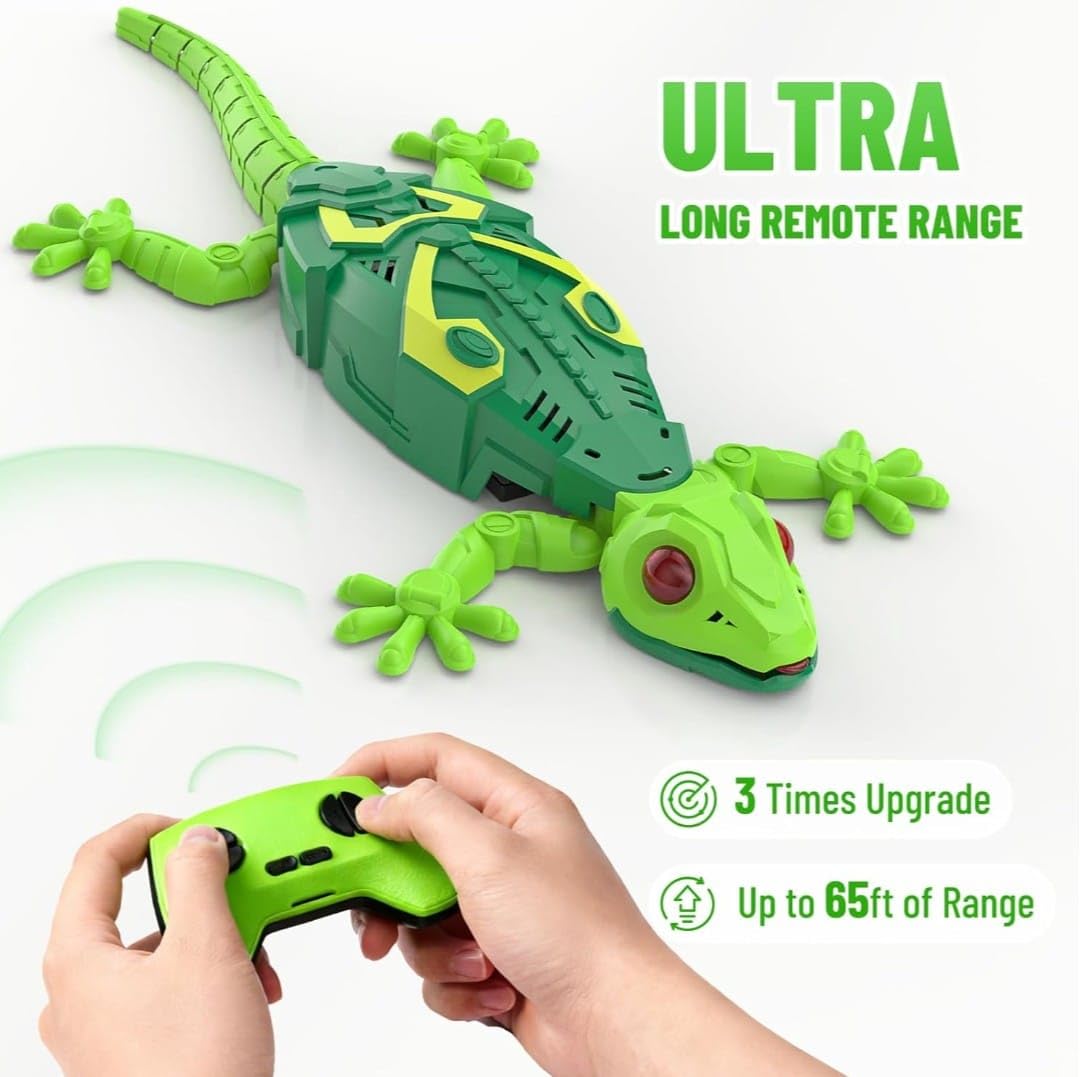 RC Gecko Crawling Lizard along Walls and Ceilings with Luminous LED Eyes, Remote Control, Realistic Movements 4+ years