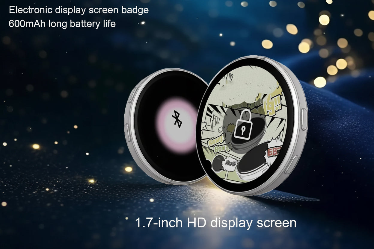 Digital Smart Badge Touchscreen Customizable Display with Photo/GIF/Video,Rechargeable Battery Easy Clip Design Redefine Dynamic Brooch Ultra-thin 10mm 1.85-inch HD Screen
