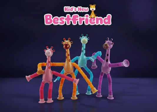 LongeePop Giraffe Telescopic Suction Cup Toy, Pop Tubes Fidget Toy for Kids