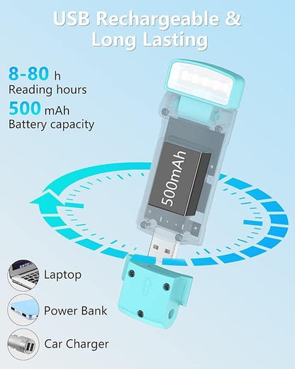 USB Rechargeable Book Light for Reading in Bed at Night, Portable Clip-On Led Reading Light, 3 Amber Colors & 5 Brightness Dimmable, Lightweight & Long Lasting 80 Hours Battery Life