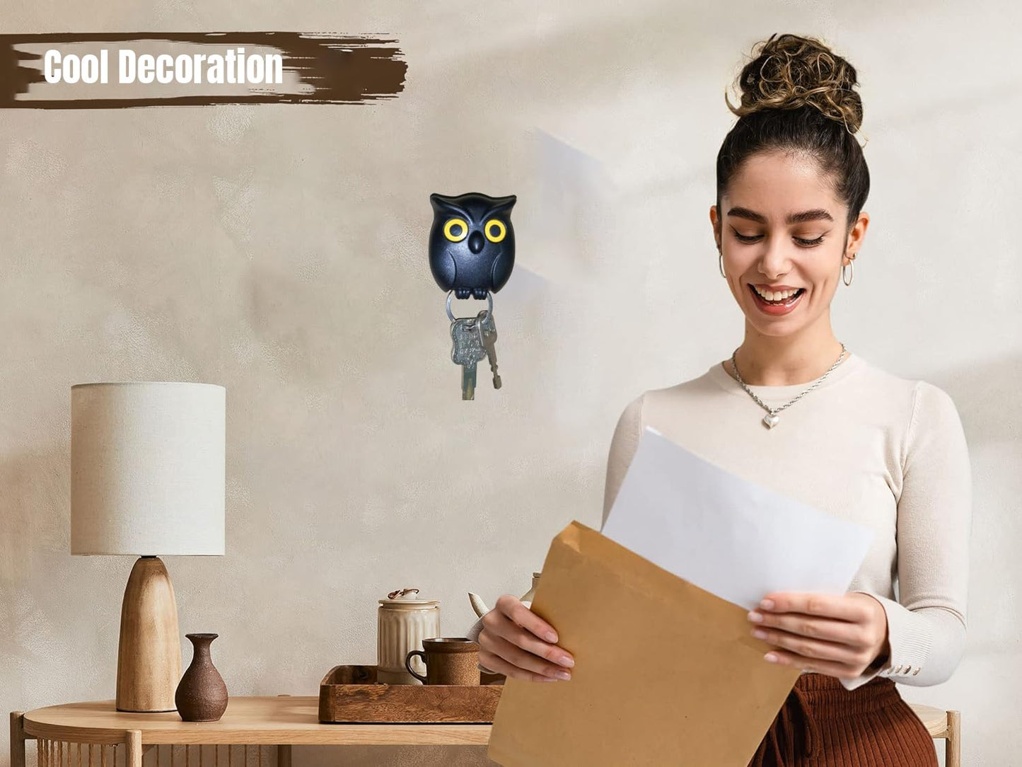 Cute Owl Magnetic Key Holder, Automatic Open Close Eyes Creative Key Hanger Holder