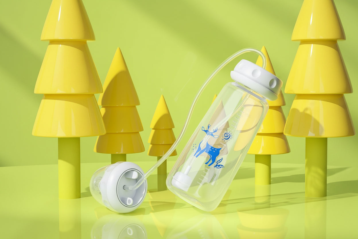 Hands-Free Anti-Colic Milk Feeding Bottle, 240ml Silicone Adjustable Leakproof Baby Milk Bottle with Straw and Fast Flow Nipple