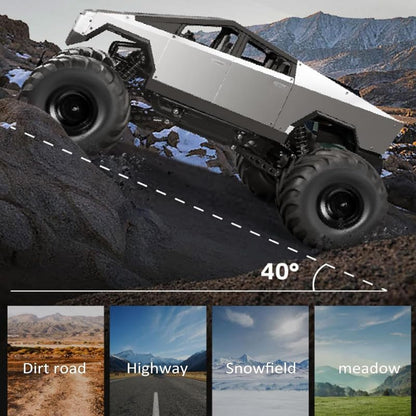 Rc Cybertruck Monster Style Truck Metal Body, 4WD High-Speed Off-Road Remote Control with 2.4GHz Controller Climbing Truck with Aluminum Shocks