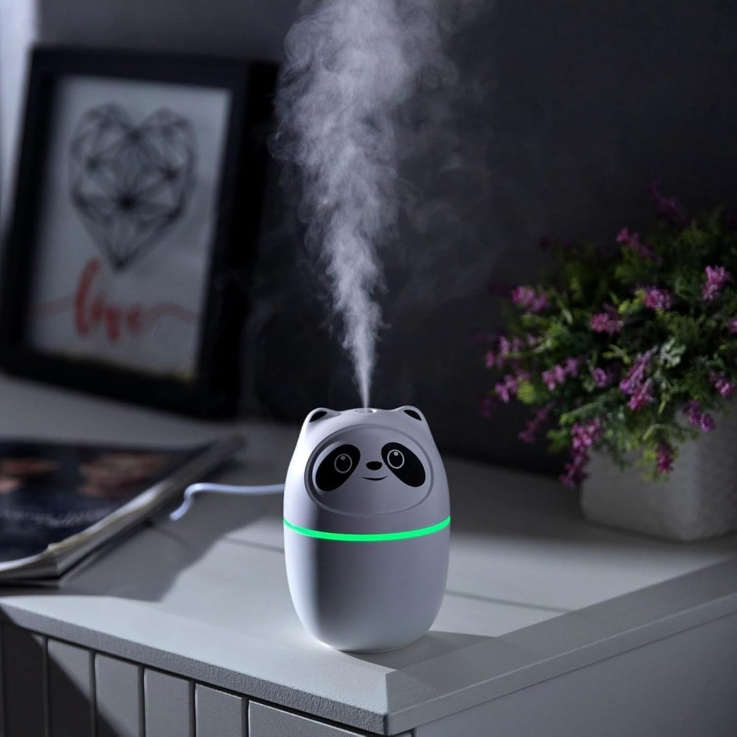Mini Panda Cool Mist Humidifier Portable Desk Diffuser 2 Mist Spray Modes Humidifier with LED Night Light