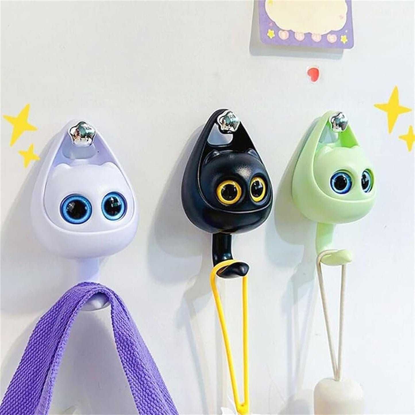 Cute Blink Wink Cat Eyed Hook Wall Hanger Self Adhesive Wall Hook for Keys, Towels, Bags, Clothes, Kitchen & Bathroom Accessories