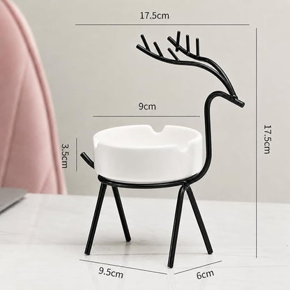 Black Deer Ashtray With Black Metal Stand
