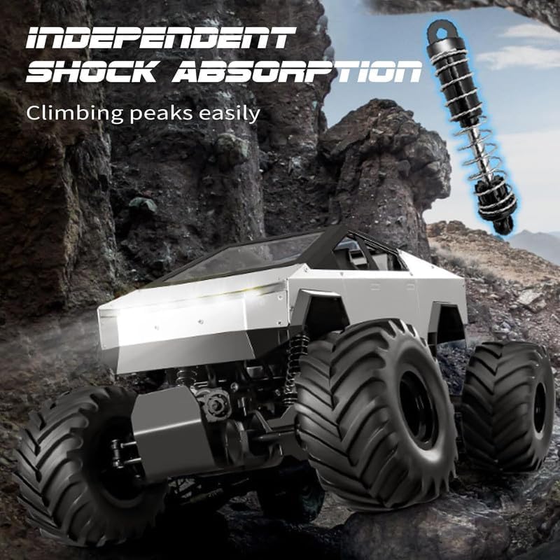 Rc Cybertruck Monster Style Truck Metal Body, 4WD High-Speed Off-Road Remote Control with 2.4GHz Controller Climbing Truck with Aluminum Shocks