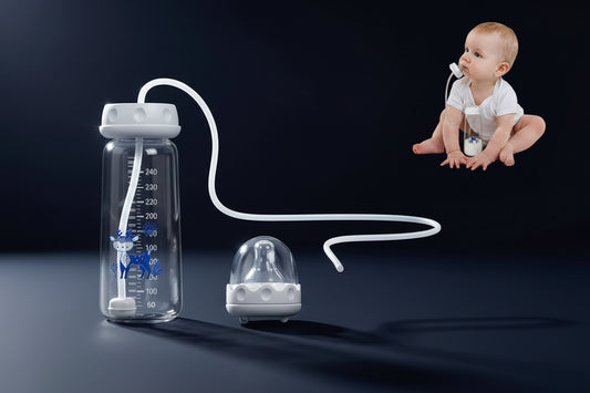 Hands-Free Anti-Colic Milk Feeding Bottle, 240ml Silicone Adjustable Leakproof Baby Milk Bottle with Straw and Fast Flow Nipple