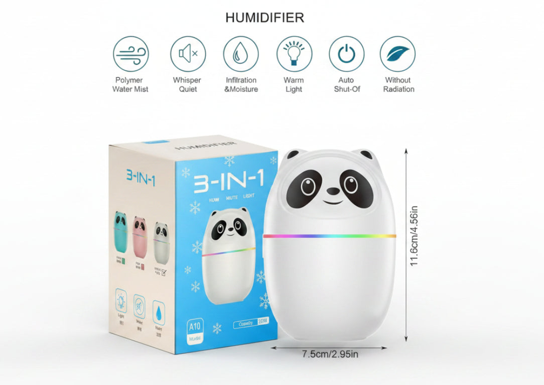 Mini Panda Cool Mist Humidifier Portable Desk Diffuser 2 Mist Spray Modes Humidifier with LED Night Light