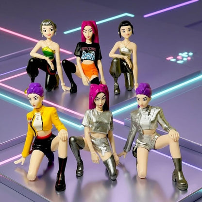 K-Pop Demon Hunter Korean Pop Star Girl Group Dolls Sitting Set of 6pcs