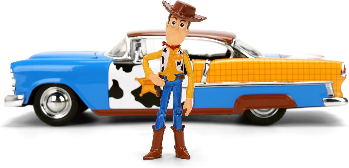Toy Story Woody 1955 Chevrolet Bel Air Die-Cast Car with Figure 1:24 Scale – Hollywood Rides Collectible Toys