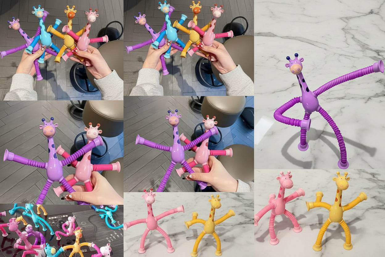 LongeePop Giraffe Telescopic Suction Cup Toy, Pop Tubes Fidget Toy for Kids