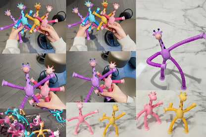 LongeePop Giraffe Telescopic Suction Cup Toy, Pop Tubes Fidget Toy for Kids