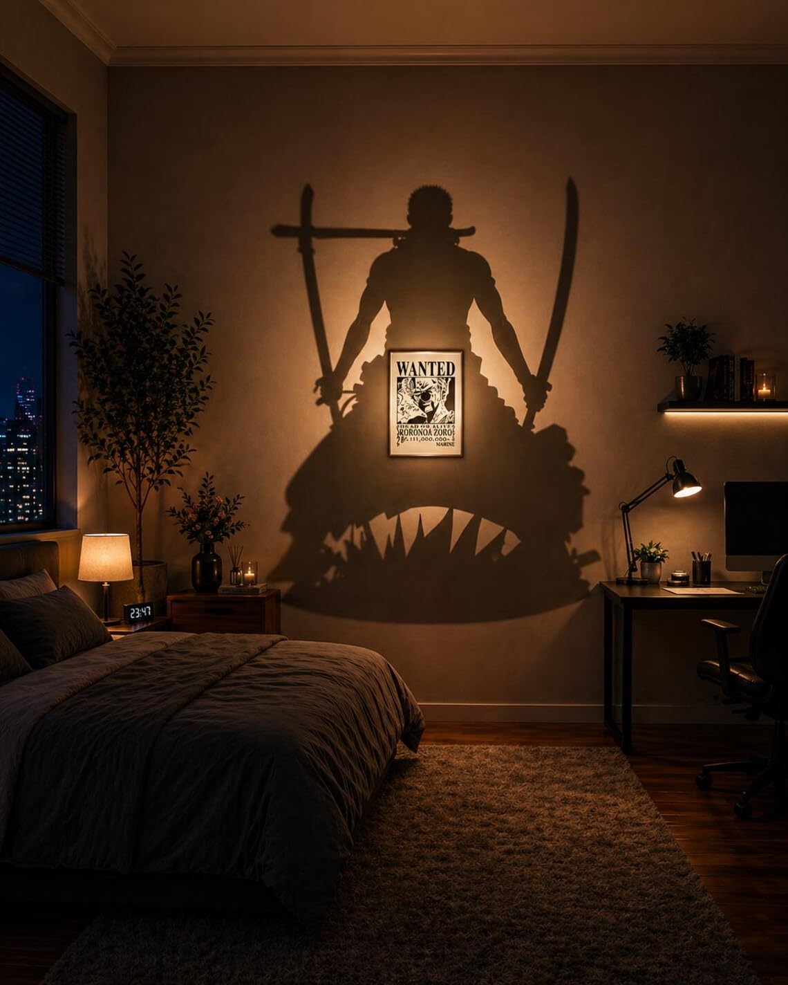 3D Anime Shadow Wall Lamp, 3D LED Illusion Night Light, USB Powered,Touch Control