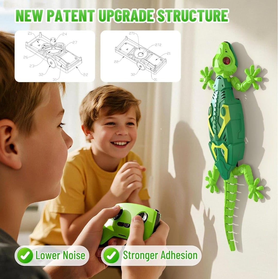 RC Gecko Crawling Lizard along Walls and Ceilings with Luminous LED Eyes, Remote Control, Realistic Movements 4+ years