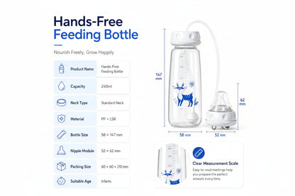 Hands-Free Anti-Colic Milk Feeding Bottle, 240ml Silicone Adjustable Leakproof Baby Milk Bottle with Straw and Fast Flow Nipple