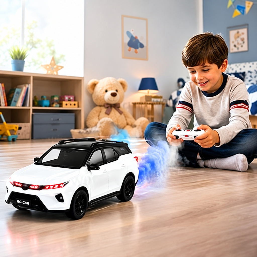 SUV RC VIP Legender with Smoke 1:18 Scale, Rechargeable Remote Control Car with LED Lights Music, USB Charging, 2.4GHz Controller, Toy Car for Kids