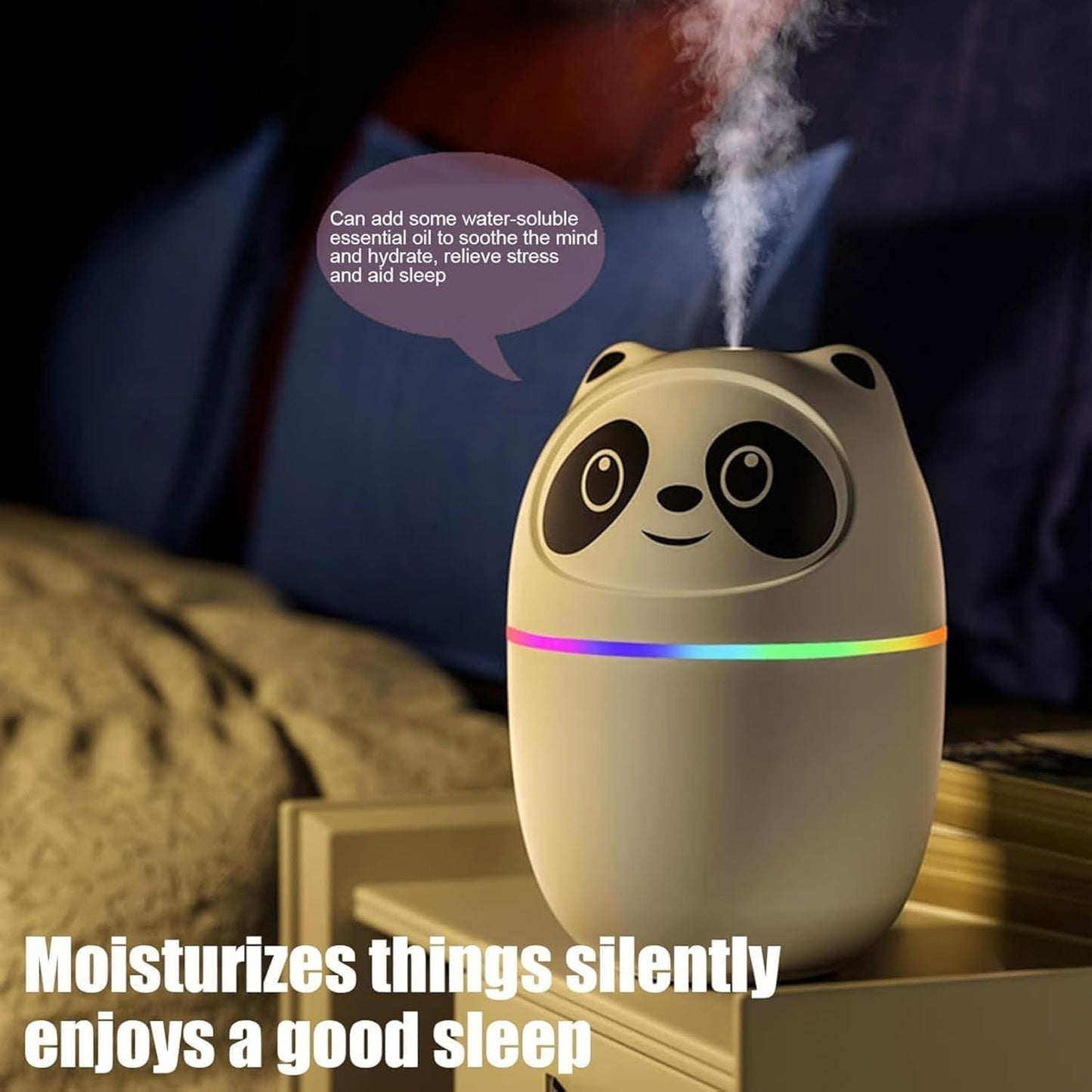Mini Panda Cool Mist Humidifier Portable Desk Diffuser 2 Mist Spray Modes Humidifier with LED Night Light